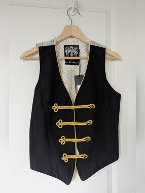 NWT-PARASUCO Military Style Black Vest with Gold Braid Front Detail Size M